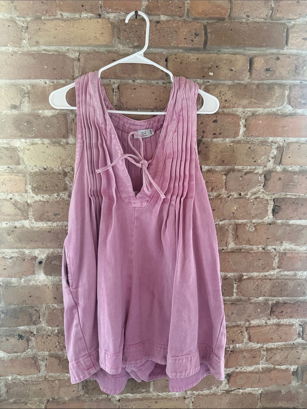 Sleeveless Mauve Pintuck Tie-Front Romper